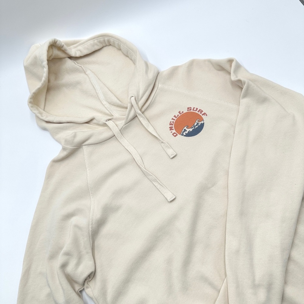 O'Neill Surf Hoodie Womens Small Cream Excellent Rainbow Graphic Beachy Retro